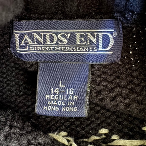 Vintage Lands' End Turtleneck Snowflake/Reindeer Cable knit sweater Large - Picture 7 of 10